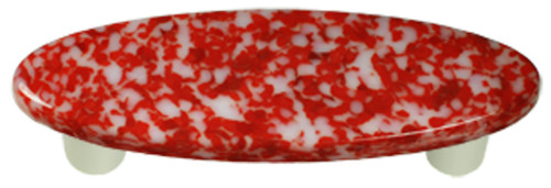 Aquila Art Glass, Granite, 3" Oval Straight Pull, Red and White