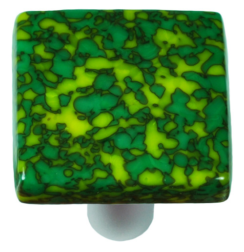 Aquila Art Glass, Granite, 1 1/2" Square Knob, Sunflower Yellow and Jade Green