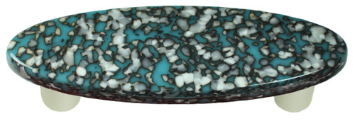 Aquila Art Glass, Granite, 3" Oval Straight Pull, Turquoise Blue and French Vanilla