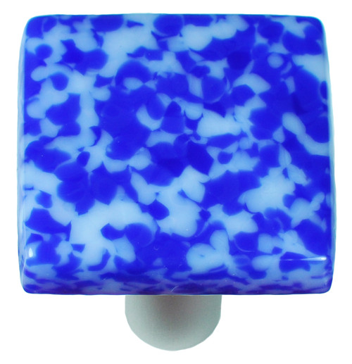 Aquila Art Glass, Granite, 1 1/2" Square Knob, Cobalt Blue and White