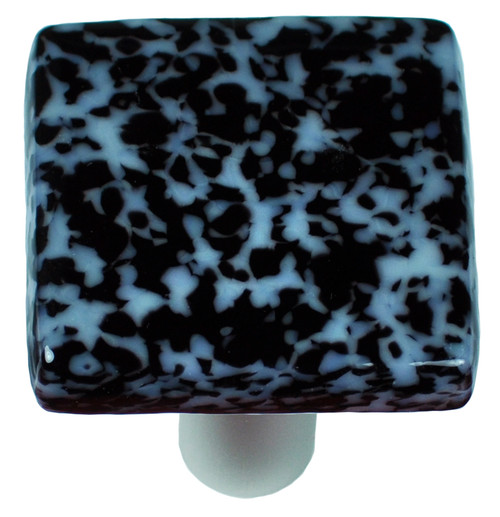 Aquila Art Glass, Granite, 1 1/2" Square Knob, Black and White