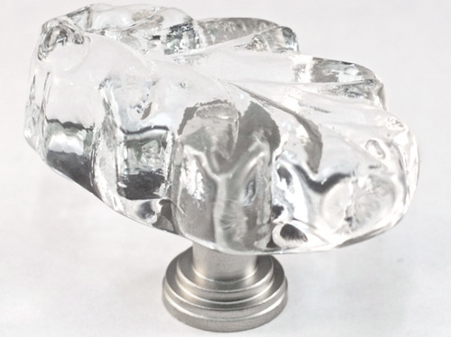 Cal Crystal, ArtX, 1 1/4" Oak Leaf Knob, Clear, shown in Satin Nickel