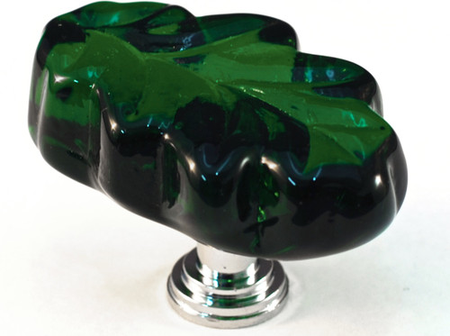 Cal Crystal, ArtX, 1 1/4" Oak Leaf Knob, Clear Green, shown in Polished Chrome
