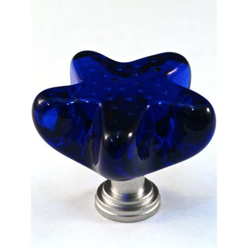 Cal Crystal, ArtX, 1 1/4" Starfish Knob, Clear Blue, shown with a satin nickel base