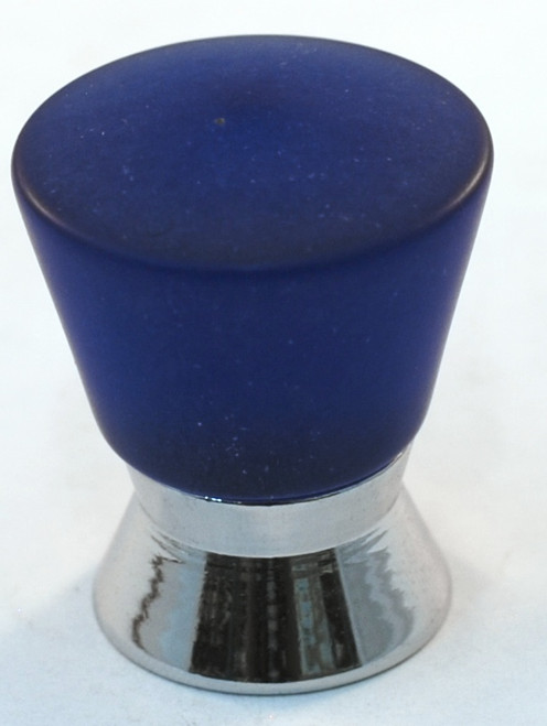 Cal Crystal, Athens, Polyester Cone with Solid Brass 25mm Knob, Cobalt Blue, shown in Polished Chrome