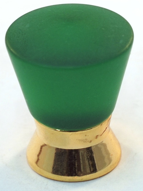 Cal Crystal, Athens, Polyester Cone with Solid Brass 25mm Knob, Green, shown in Polished Brass