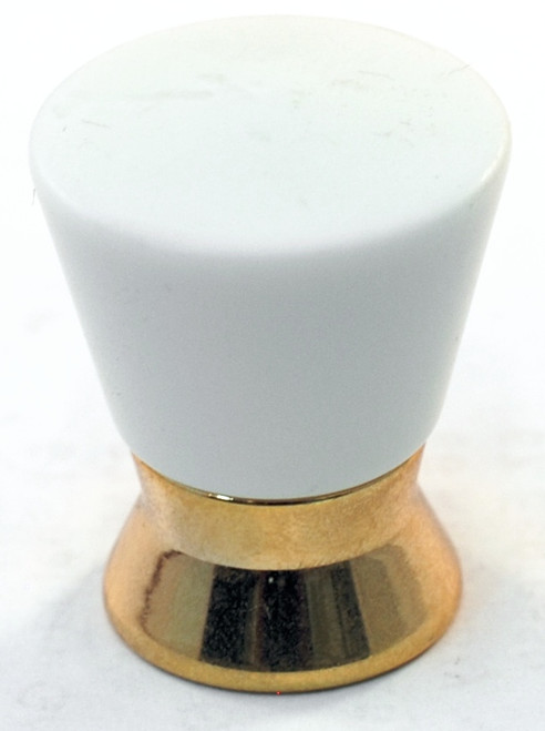 Cal Crystal, Athens, Polyester Cone with Solid Brass 25mm Knob, White, shown in Polished Brass