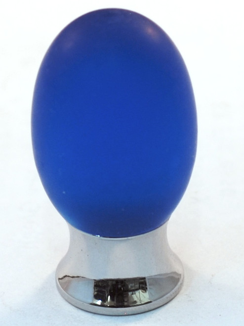 Cal Crystal, Athens, Polyester Oval with Solid Brass 20mm Knob, Blue, shown in Polished Chrome