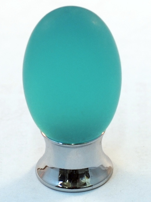 Cal Crystal, Athens, Polyester Oval with Solid Brass 20mm Knob, Turquoise, shown in Polished Chrome