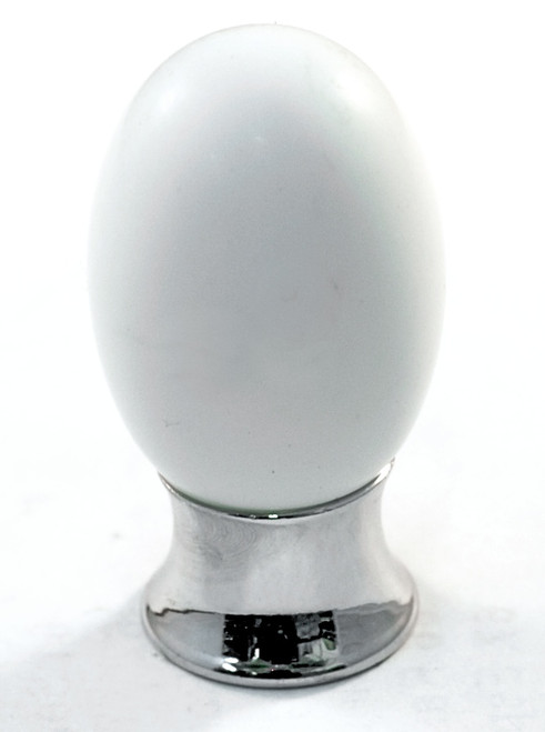 Cal Crystal, Athens, Polyester Oval with Solid Brass 20mm Knob, White, shown in Polished Chrome