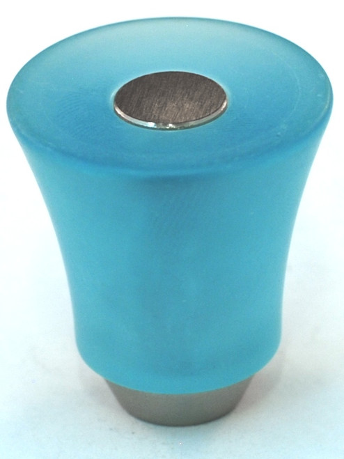 Cal Crystal, Athens, Polyester with Solid Brass 29mm Flared Knob, Light Blue, shown in Satin Nickel