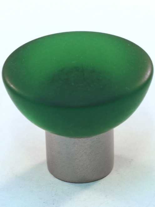 Cal Crystal, Athens, Polyester with Solid Brass Flat 33mm Knob, Green, shown in Satin Nickel