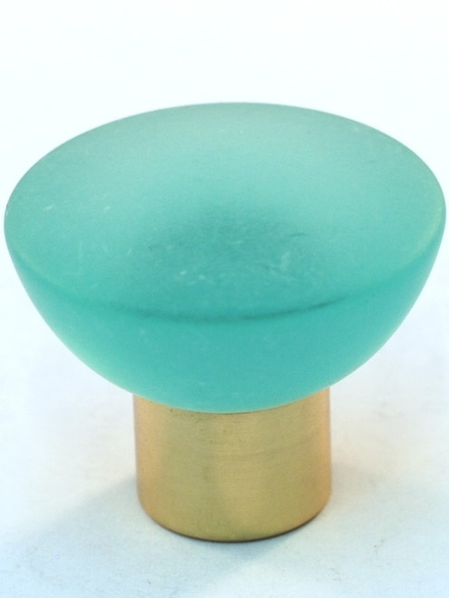 Cal Crystal, Athens, Polyester with Solid Brass Flat 33mm Knob, Turquoise, shown in Polished Brass