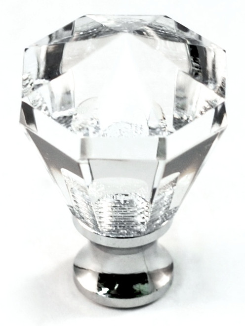 Cal Crystal, Crystal, 1 1/16" Tall Round Knob, Clear, shown in Polished Chrome