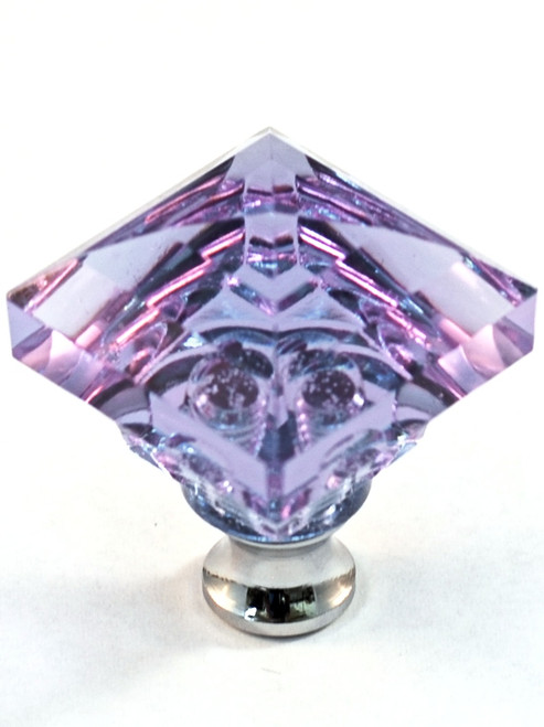 Cal Crystal, Crystal, 1 1/4" Square Knob, Clear Lavender, shown in Polished Chrome