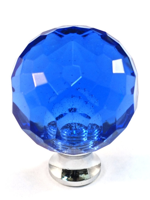 Cal Crystal, Crystal, 1 3/16" Round Knob, Clear Blue, shown in Polished Chrome