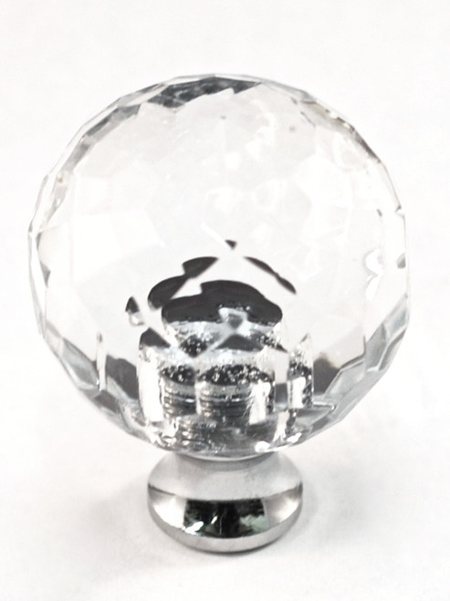 Cal Crystal, Crystal, 1 3/16" Round Knob, Clear, shown in Polished Chrome