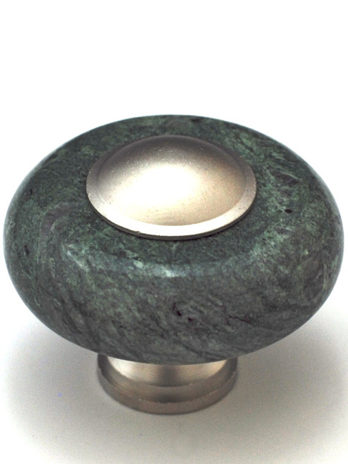 Cal Crystal, Marble, 1 1/2" Round Knob, Green Marble with Insert and Base, shown with Satin Nickel insert and Base