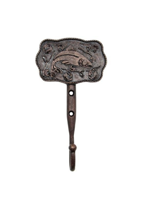 Buck Snort Lodge, Hooks, Trout Scene 6" Wall Hook, Oil Rubbed Bronze