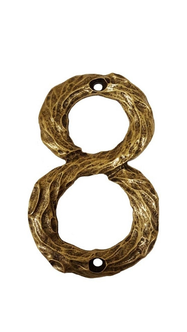 Buck Snort Lodge, House Numbers, 8, 4.25" Log House Number, Brass Oxidized
