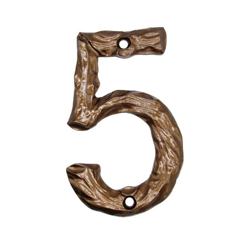 Buck Snort Lodge, House Numbers, 5, 4.38" Log House Number, Lux Bronze
