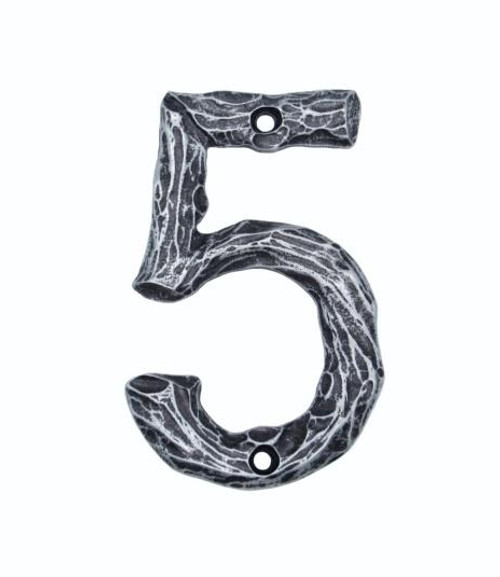 Buck Snort Lodge, House Numbers, 5, 4.38" Log House Number, Pewter Oxidized