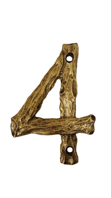 Buck Snort Lodge, House Numbers, 4, 4.25" Log House Number, Brass Oxidized