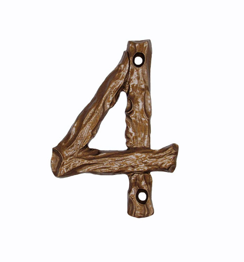 Buck Snort Lodge, House Numbers, 4, 4.25" Log House Number, Lux Bronze
