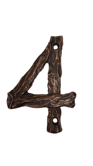 Buck Snort Lodge, House Numbers, 4, 4.25" Log House Number, Oil Rubbed Bronze