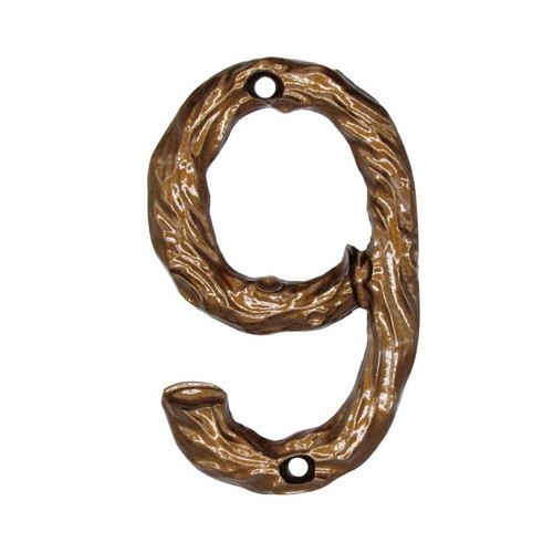 Buck Snort Lodge, House Numbers, 9, 4.25" Log House Number, Lux Bronze