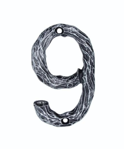 Buck Snort Lodge, House Numbers, 9, 4.25" Log House Number, Pewter Oxidized