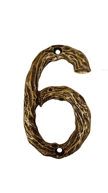 Buck Snort Lodge, House Numbers, 6, 4.25" Log House Number, Brass Oxidized