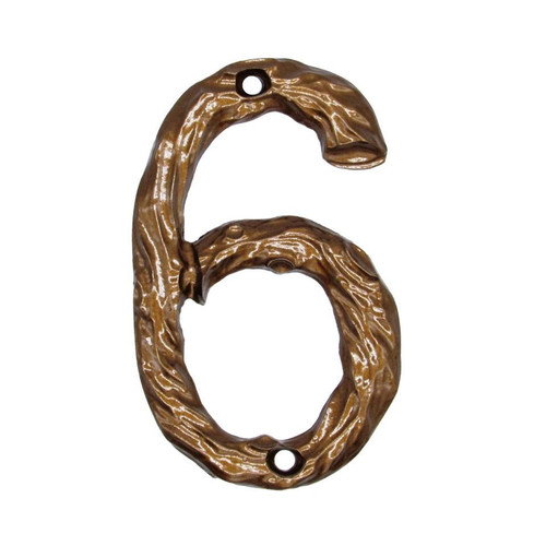 Buck Snort Lodge, House Numbers, 6, 4.25" Log House Number, Lux Bronze