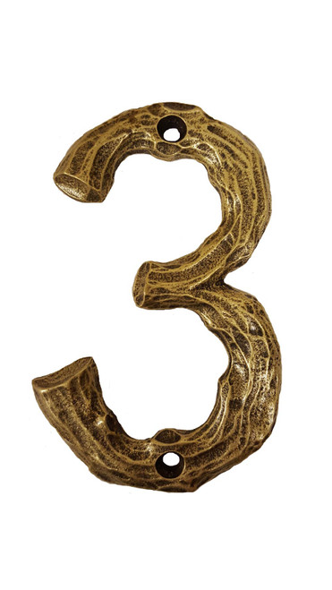 Buck Snort Lodge, House Numbers, 3, 4.38" Log House Number, Brass Oxidized