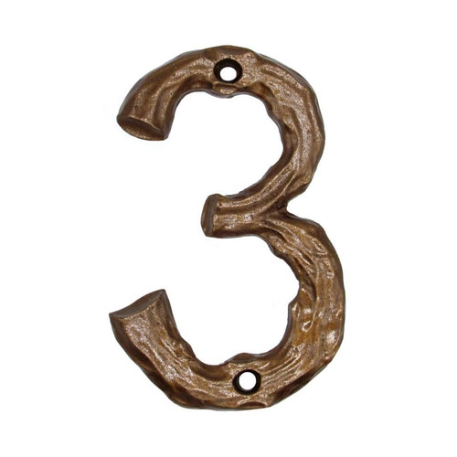 Buck Snort Lodge, House Numbers, 3, 4.38" Log House Number, Lux Bronze