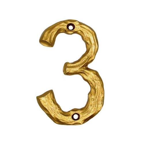 Buck Snort Lodge, House Numbers, 3, 4.38" Log House Number, Lux Gold