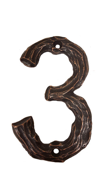 Buck Snort Lodge, House Numbers, 3, 4.38" Log House Number, Oil Rubbed Bronze