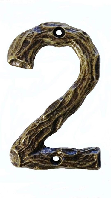 Buck Snort Lodge, House Numbers, 2, 4.38" Log House Number, Brass Oxidized