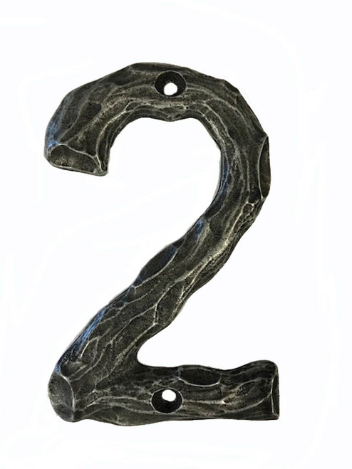 Buck Snort Lodge, House Numbers, 2, 4.38" Log House Number, Pewter Oxidized