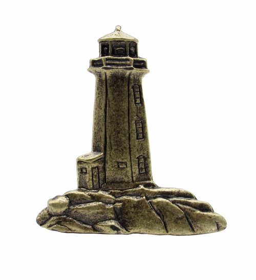 Buck Snort Lodge, Nautical, Stand Alone Lighthouse Knob, Brass Oxidized