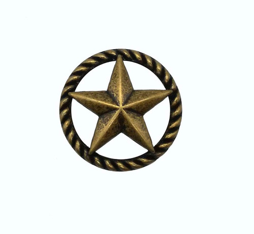 Buck Snort Lodge, Western, 3-D Star Round Knob, Brass Oxidized