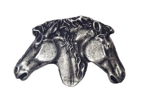 Buck Snort Lodge, Western, Dual Horse Heads Knob, Pewter Oxidized