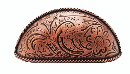 Buck Snort Lodge, Western, 3" Engraved Flower Cup Pull, Copper Oxidized