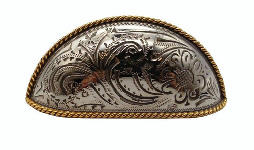 Buck Snort Lodge, Western, 3" Engraved Flower Cup Pull, Old Silver and Gold