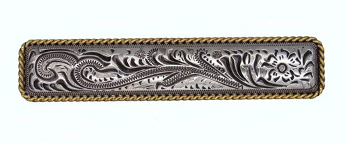 Buck Snort Lodge, Western, 3 1/16" Engraved Flower Pull, Old Silver and Gold