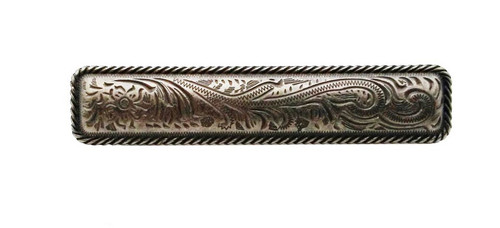 Buck Snort Lodge, Western, 3 1/16" Engraved Flower Pull, Pewter Oxidized