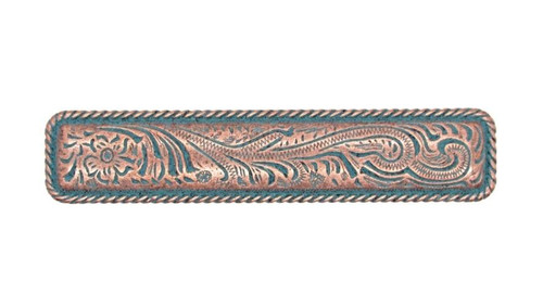 Buck Snort Lodge, Western, 3 1/16" Engraved Flower Pull, Copper Patina