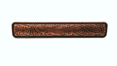 Buck Snort Lodge, Western, 3 15/16" Engraved Flower Pull, Copper Oxidized