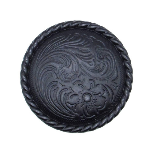 Buck Snort Lodge, Western, Engraved Flower Round Knob, Matte Black