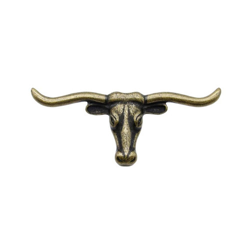 Buck Snort Lodge, Western, 1 5/8" Longhorn Pull, Brass Oxidized